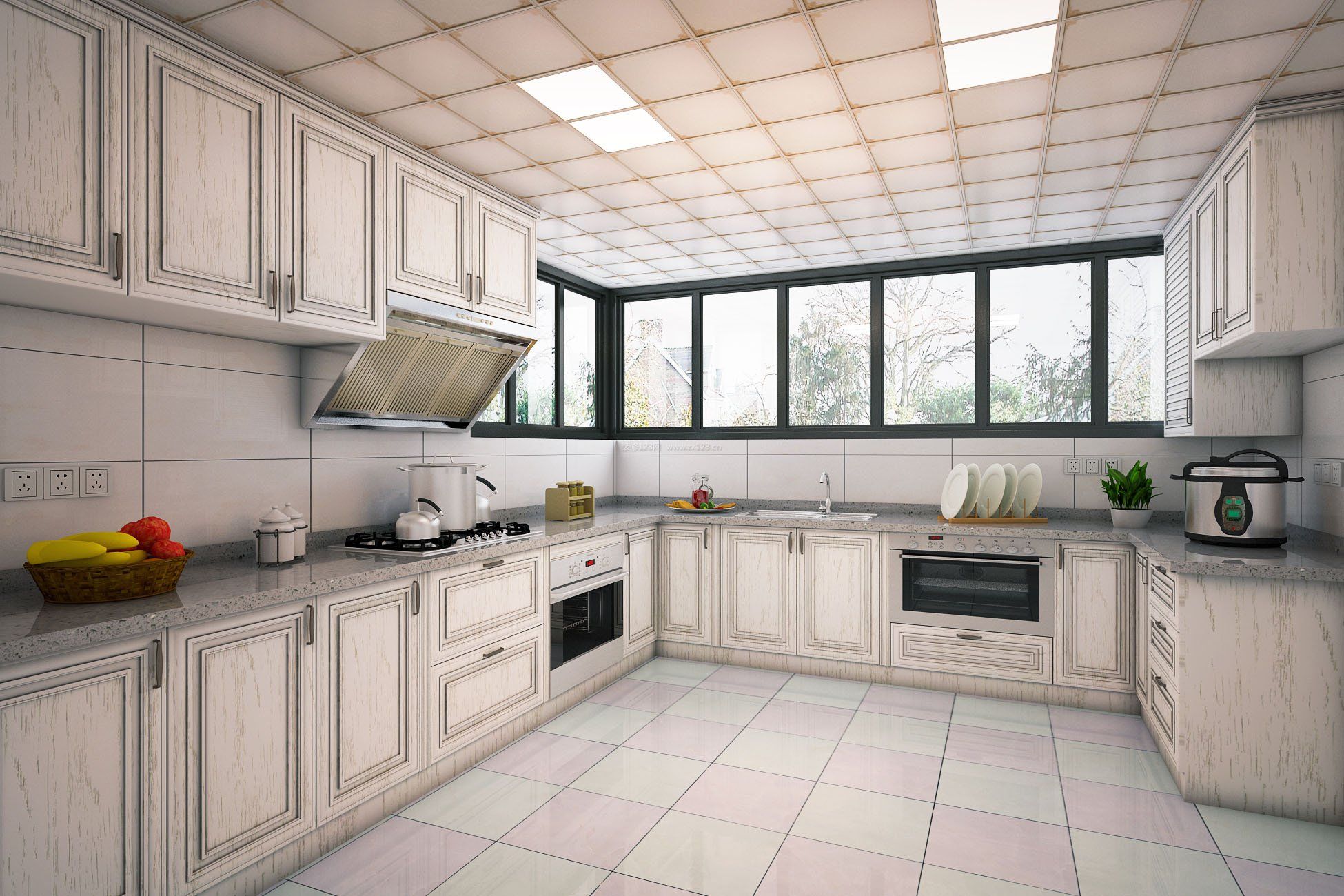 2023新厨房黑框窗户实景效果图