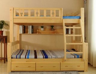 2023简欧儿童卧室家具实木床上下铺效果图