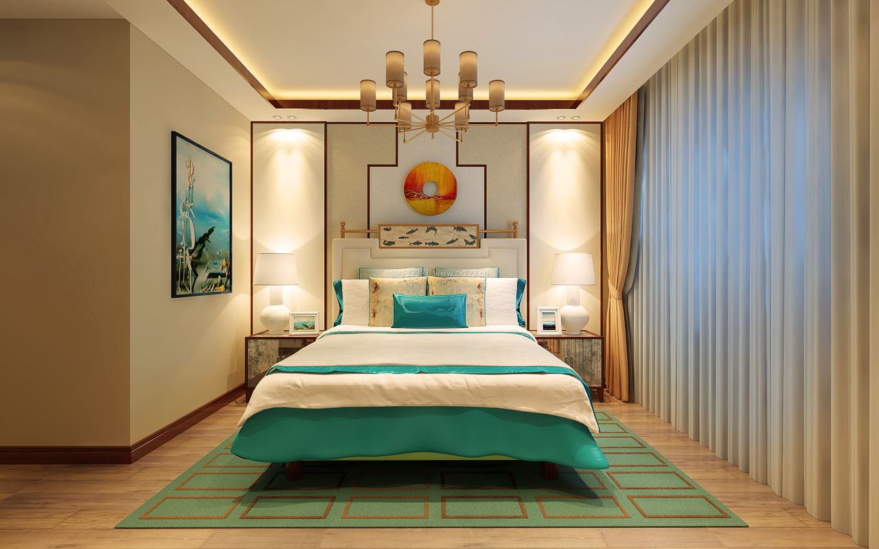 2021现代新中式卧室地毯装修效果图