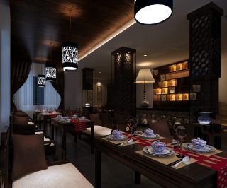 2023中式酒店简约餐厅灯光设计装修效果图大全
