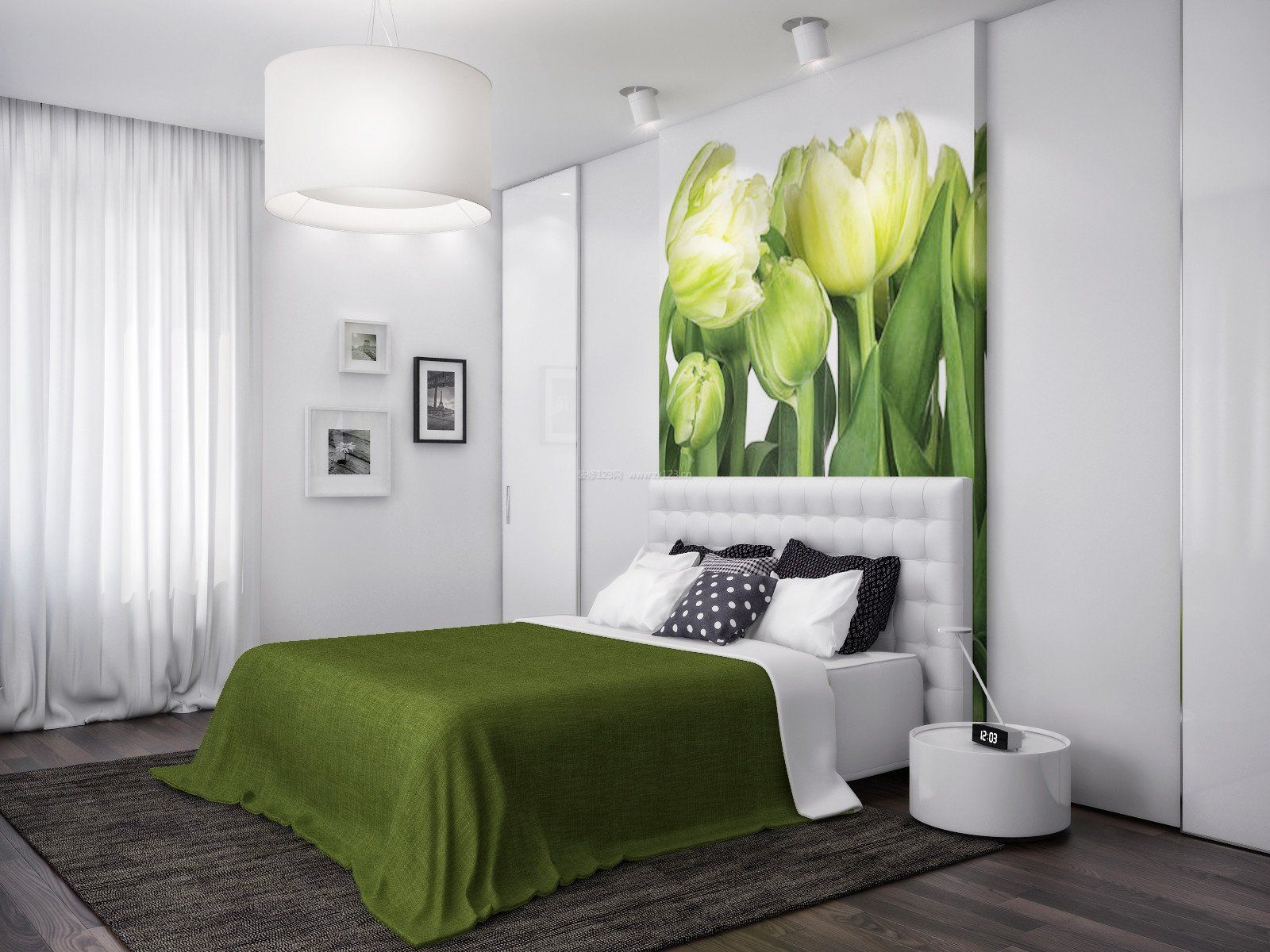 2023简约家居卧室绿色床品设计