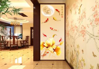 2023中式餐厅玄关装修墙面壁纸效果图