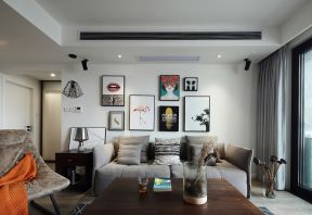 2023现代家居客厅灰色窗帘装修效果图片