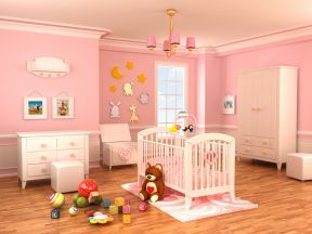 2023粉色卧室婴儿床装修效果图