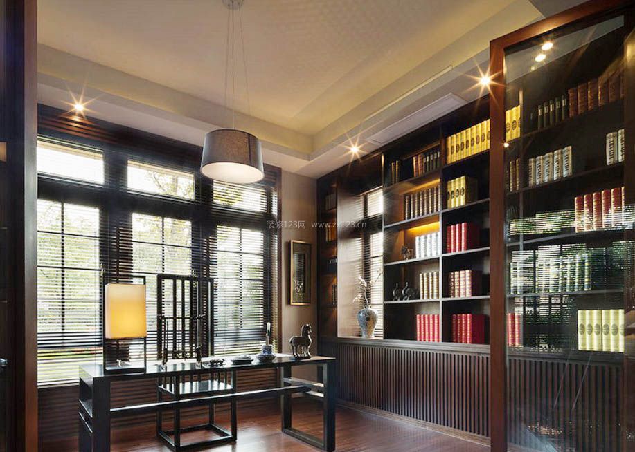 2023中式书房窗户造型装修图片