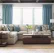 2023客厅沙发背景蓝色窗帘图片