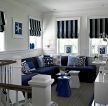 2023客厅蓝色折叠窗帘图片大全赏析