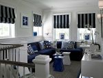 2023客厅蓝色折叠窗帘图片大全赏析