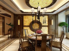 2023中式别墅餐厅实木圆餐桌装修图片欣赏