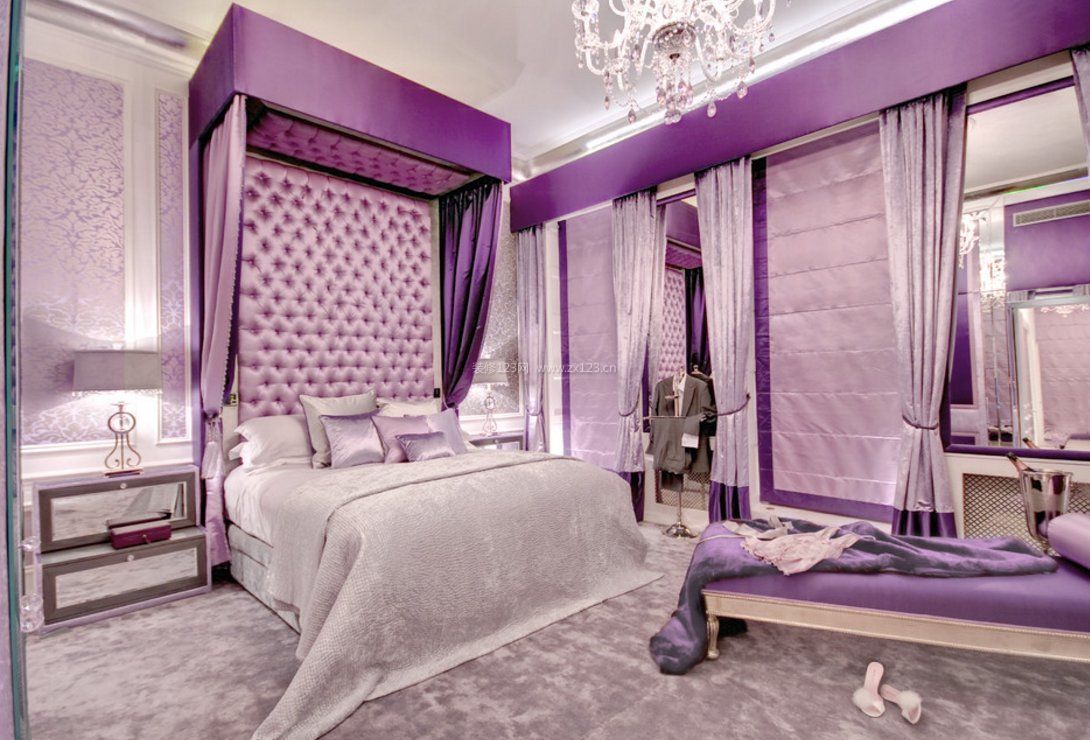 2023豪华卧室紫色窗帘家装设计赏析