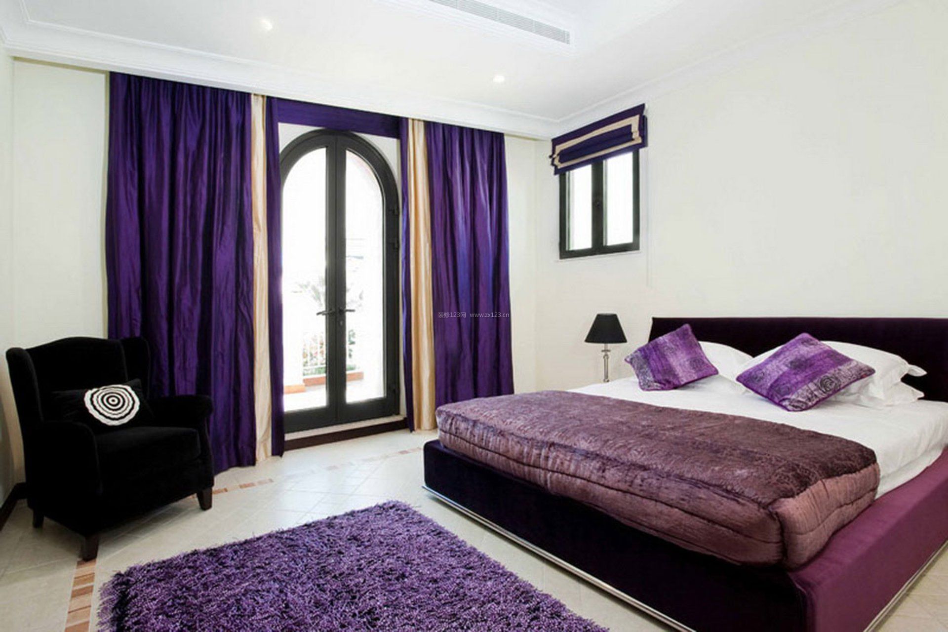 2023古典卧室紫色窗帘家装设计实景图
