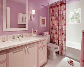 2023粉色浴室布艺浴帘图片