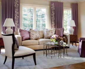 2023欧式客厅背景墙紫色窗帘家装设计