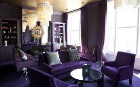 2023别墅客厅紫色窗帘家装设计