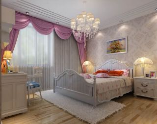 2023田园风卧室紫色窗帘家装设计