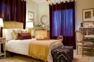 2023混搭风格小卧室紫色窗帘家装设计