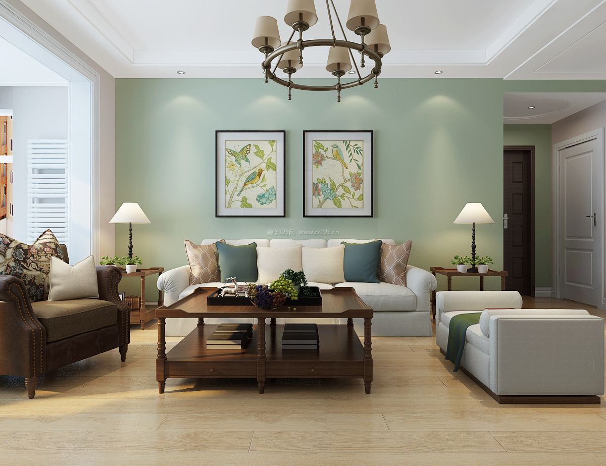 2022现代美式客厅沙发背景墙颜色装修效果图