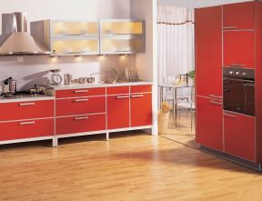 2023大厨房整体海尔橱柜红色效果图片