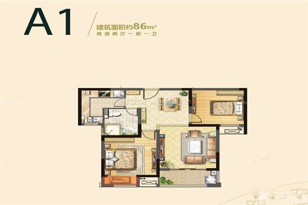 雍福龙庭86平米二居室设计方案分享_装修设计_