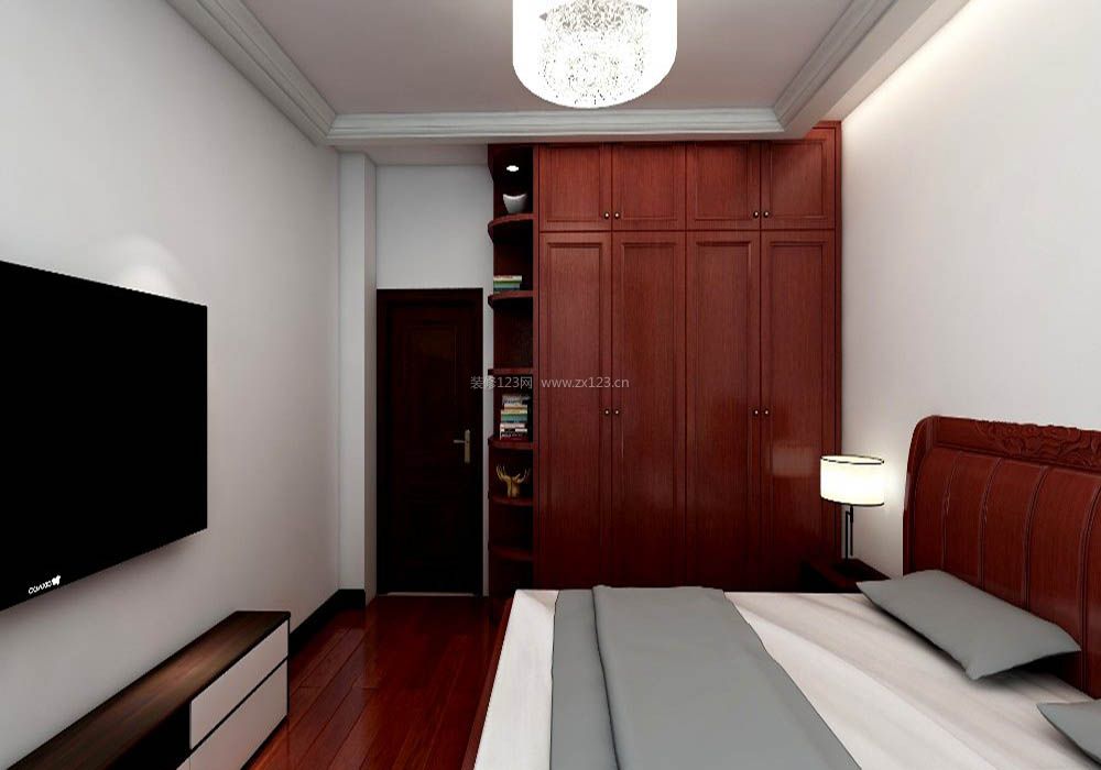 2023现代中式卧室室内红木地板贴图欣赏