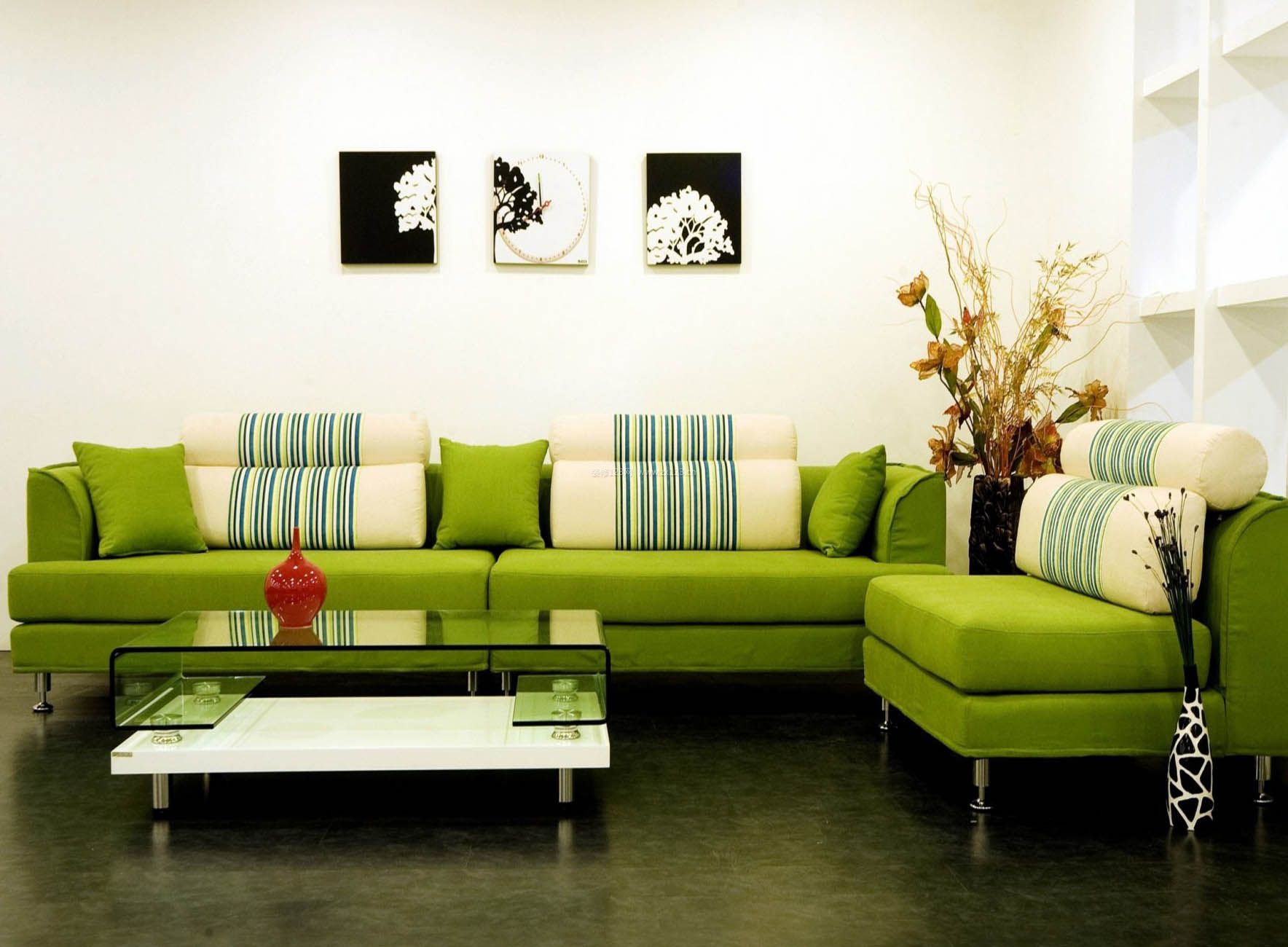 2022现代客厅家居绿色转角沙发图片