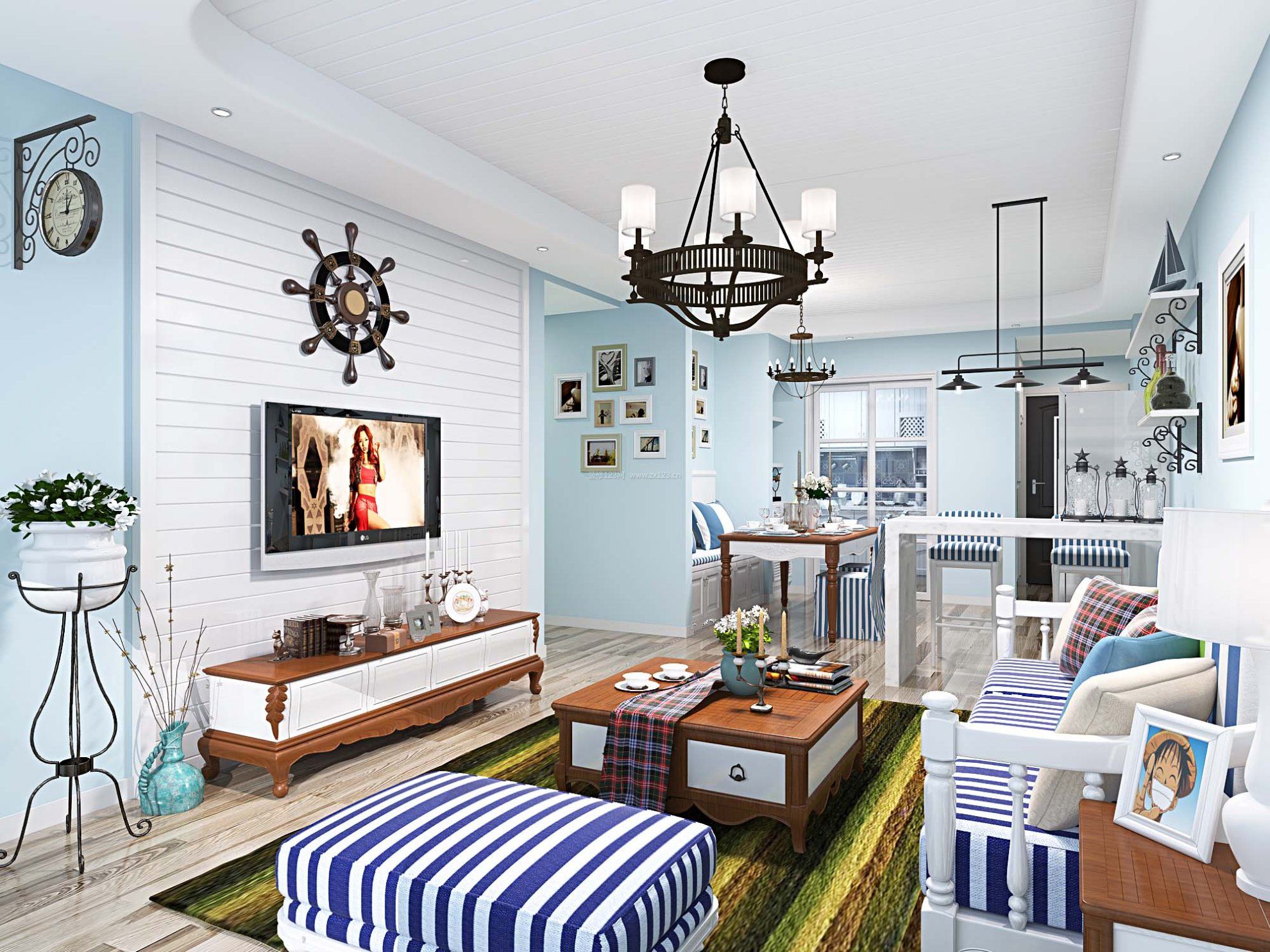 2023地中海风格两室一厅家具沙发效果图