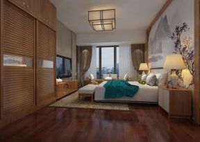 2020大户型新中式卧室效果图 实木衣柜移门效果图
