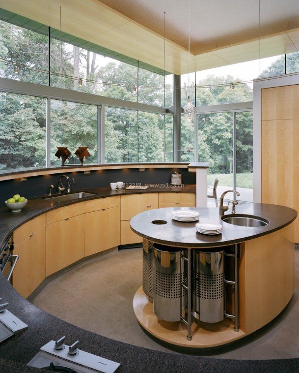 2023家庭室内弧形厨房厨具图片