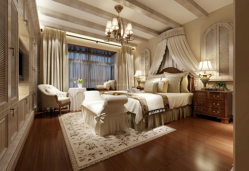 2023豪华美式卧室地板实木装潢图片