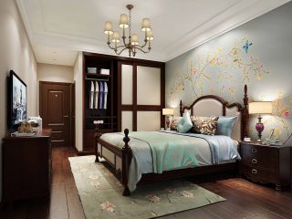 2023豪华美式卧室彩绘壁纸效果图片