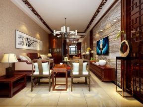 新中式风格客厅微晶石电视墙装修效果图片2023