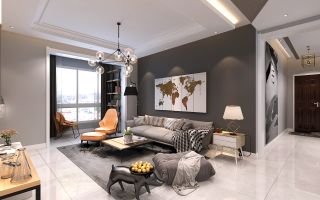 现代北欧风格客厅灰色地毯贴图装修效果图片2023