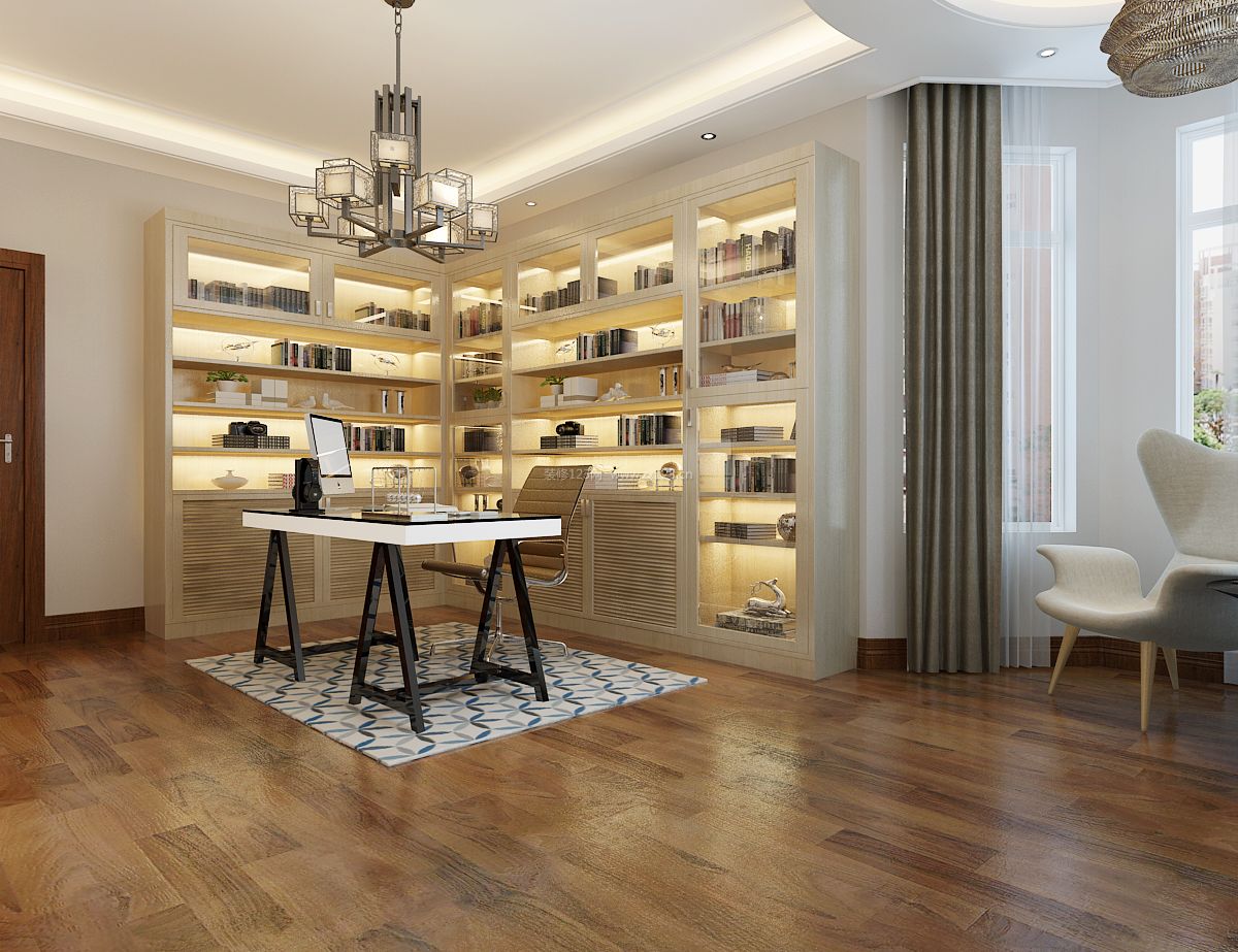 简约新中式家庭书房装修效果图大全2023_装信通网效果图