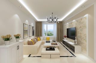 2023现代风格客厅转角布艺沙发装修效果图