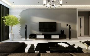 2023现代简约客厅灰色电视墙设计图片