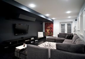 大户型家庭客厅暗色调影视墙装饰效果图片