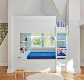 儿童房间高低床白色装饰效果图2023