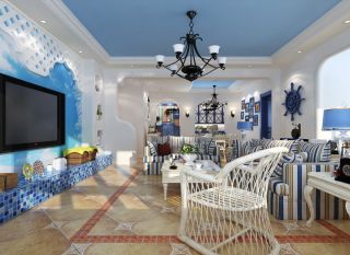 地中海式风格客厅布艺沙发装饰图片