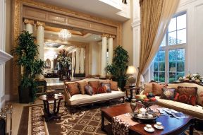 2023美式古典别墅客厅地毯搭配装修效果图片