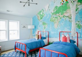 2023双人儿童房卧室蓝色装饰效果图