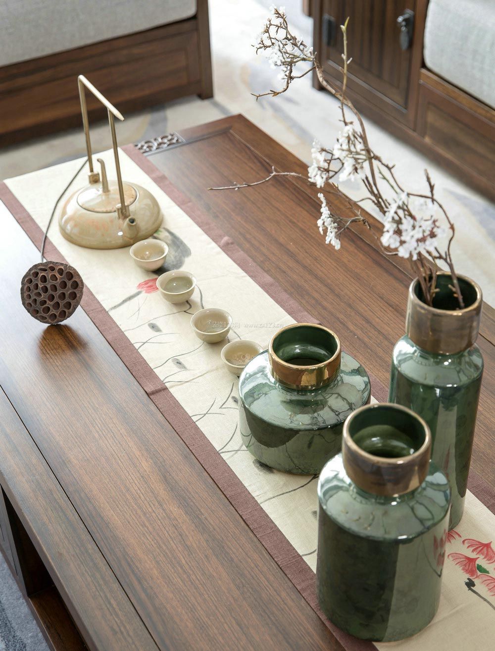2023新中式客厅茶具装饰效果图片欣赏