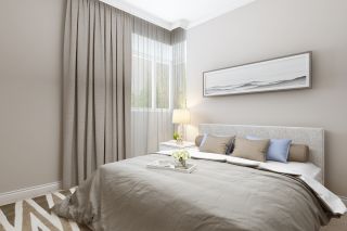 2023现代小户型卧室纯色窗帘装修效果图片
