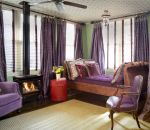 紫色系卧室窗帘装修效果图片