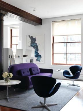小户型客厅紫色系双人沙发图片