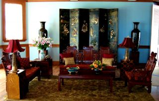 中式婚房客厅屏风布置效果图