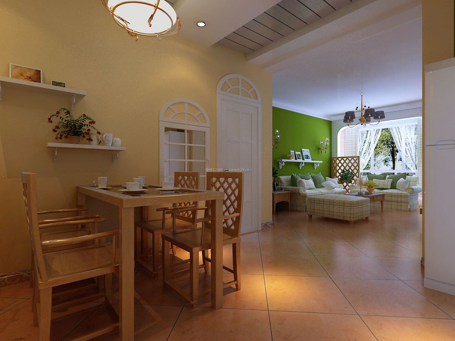 2021简单田园风格客餐厅装修效果图