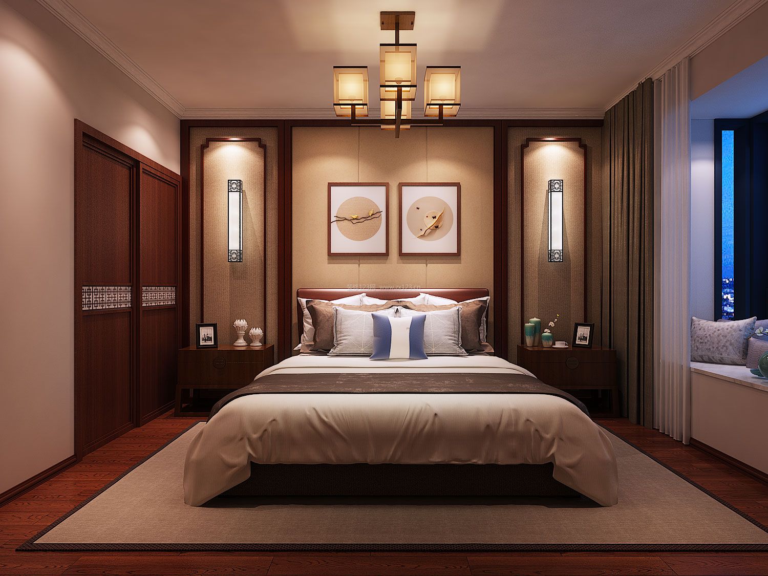 2023新中式风格卧室床头壁灯装修效果图