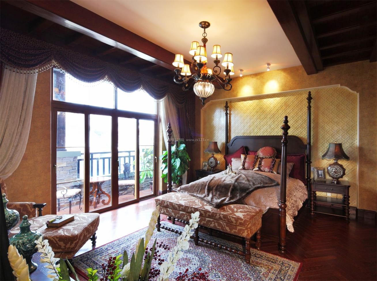 东南亚风格家居卧室床尾凳设计图