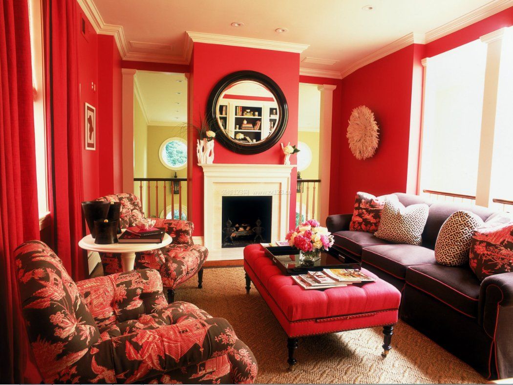 2022别墅室内装修红色沙发客厅效果图