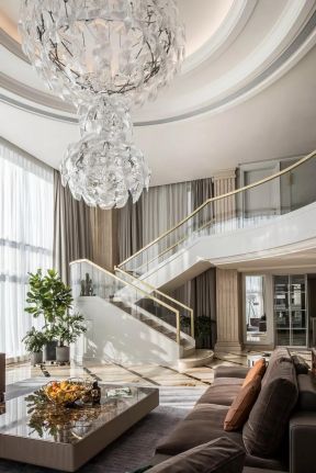 豪宅别墅 2020复式楼客厅楼梯效果图片